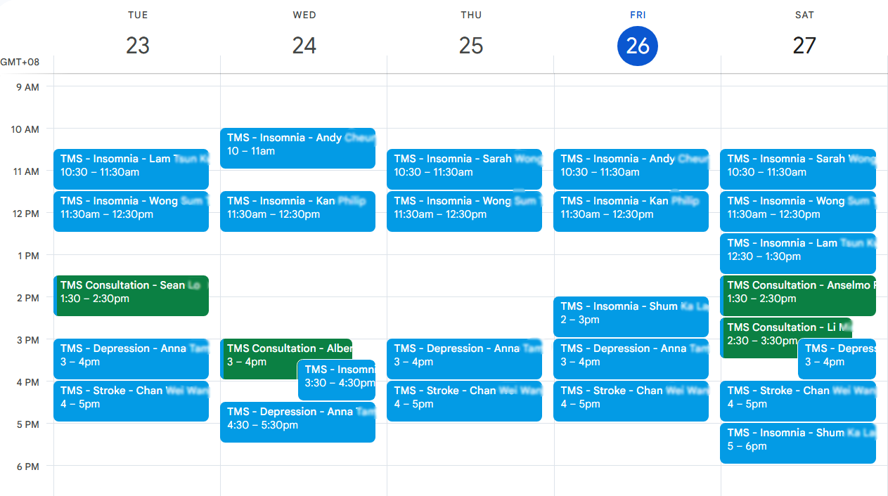 Booked calendar showing appointments
